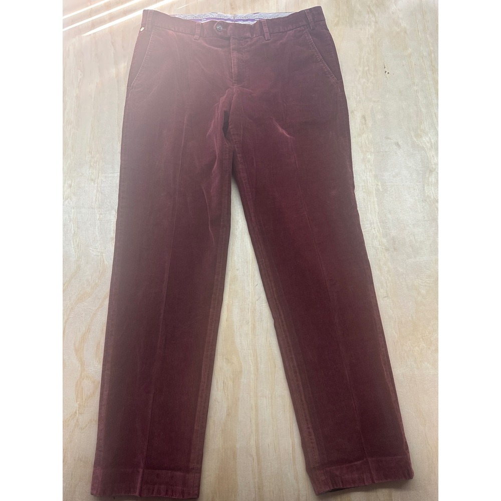 Hiltl Ponte Burgundy Corduroy Trousers Mens 52 EU 36 US Flat Front Made Romania